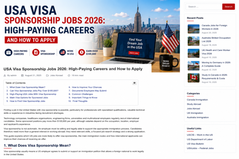 USA visa sponsorship jobs 2026 for international professionals seeking skilled careers in the United States